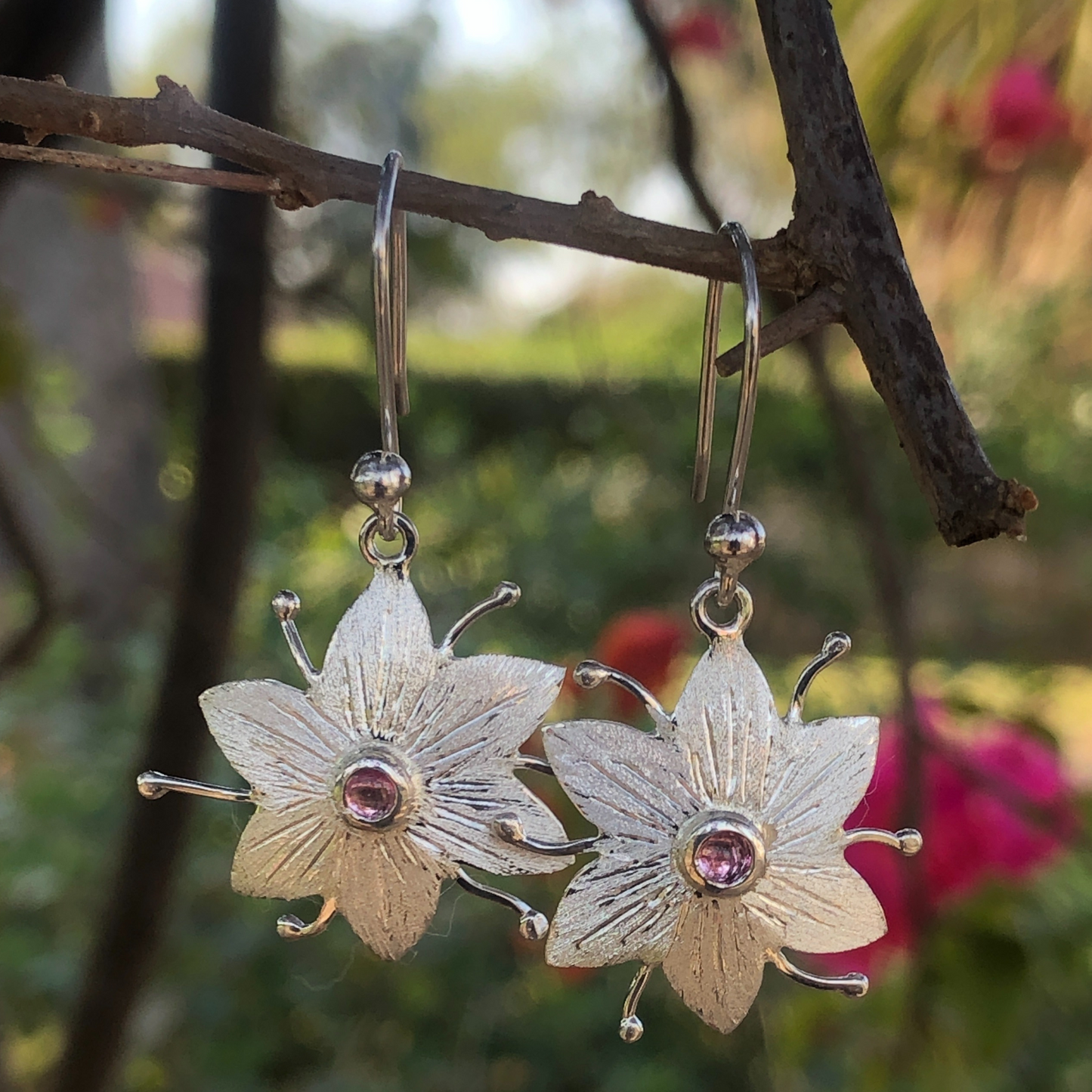 Handmade Silver Gemstone Earrings Made in Africa, dangle, french hook 