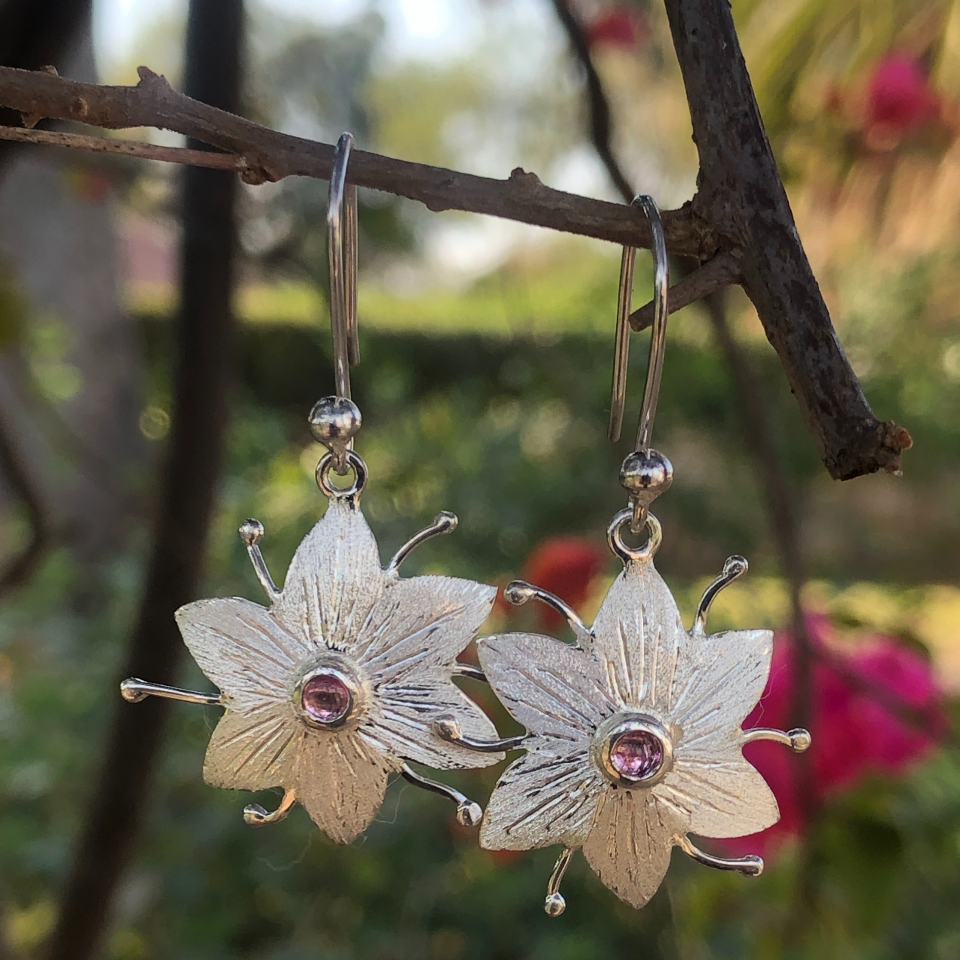 Handmade Silver Gemstone Earrings Made in Africa, dangle, french hook 