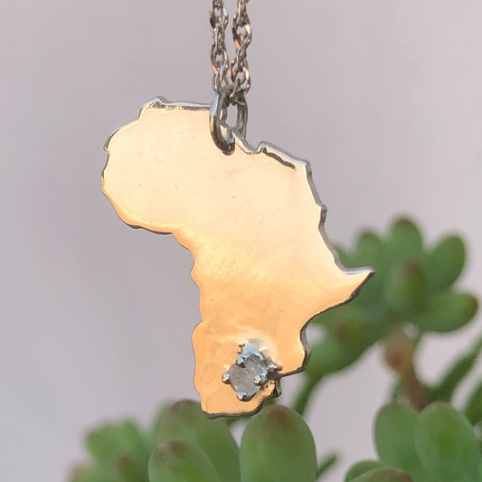 Moonstone and African Map Hand cut silver necklace, made in Africa 