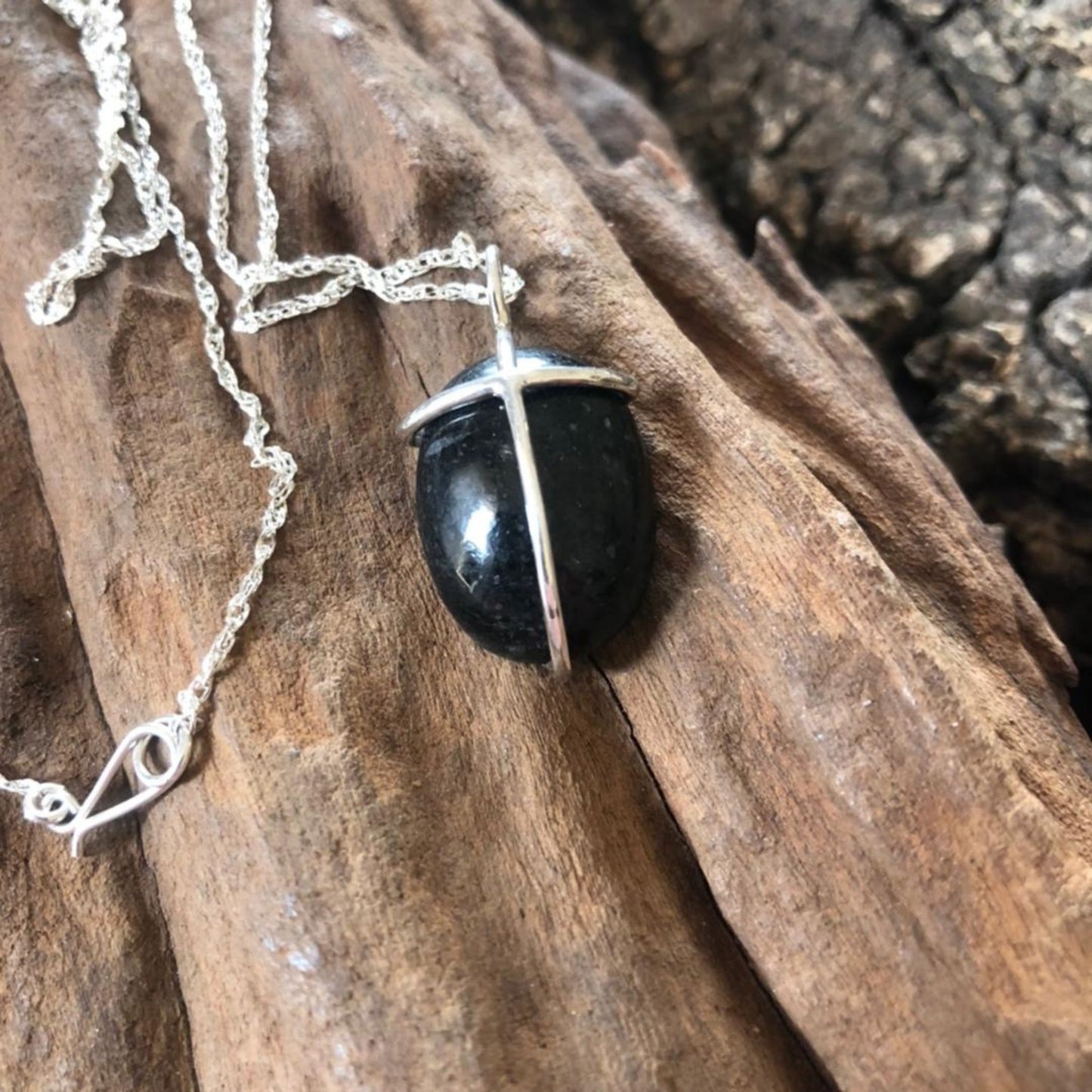 Granite and Silver Matobo inspired Necklace with silver chain made in Zimbabwe 