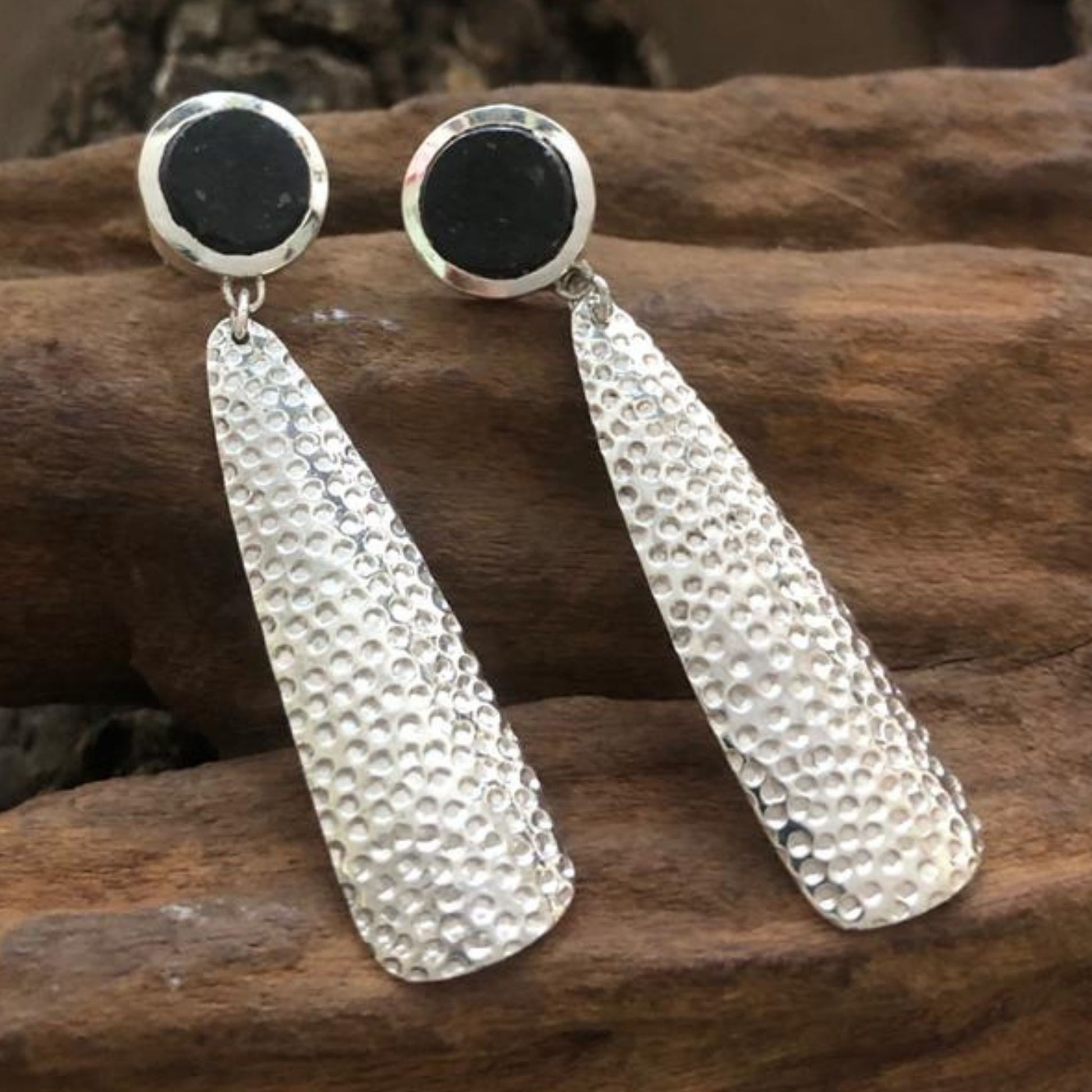 Matobo inspired granite and silver earrings made in Bulawayo, Zimbabwe, Africa by the Zuri Collection 