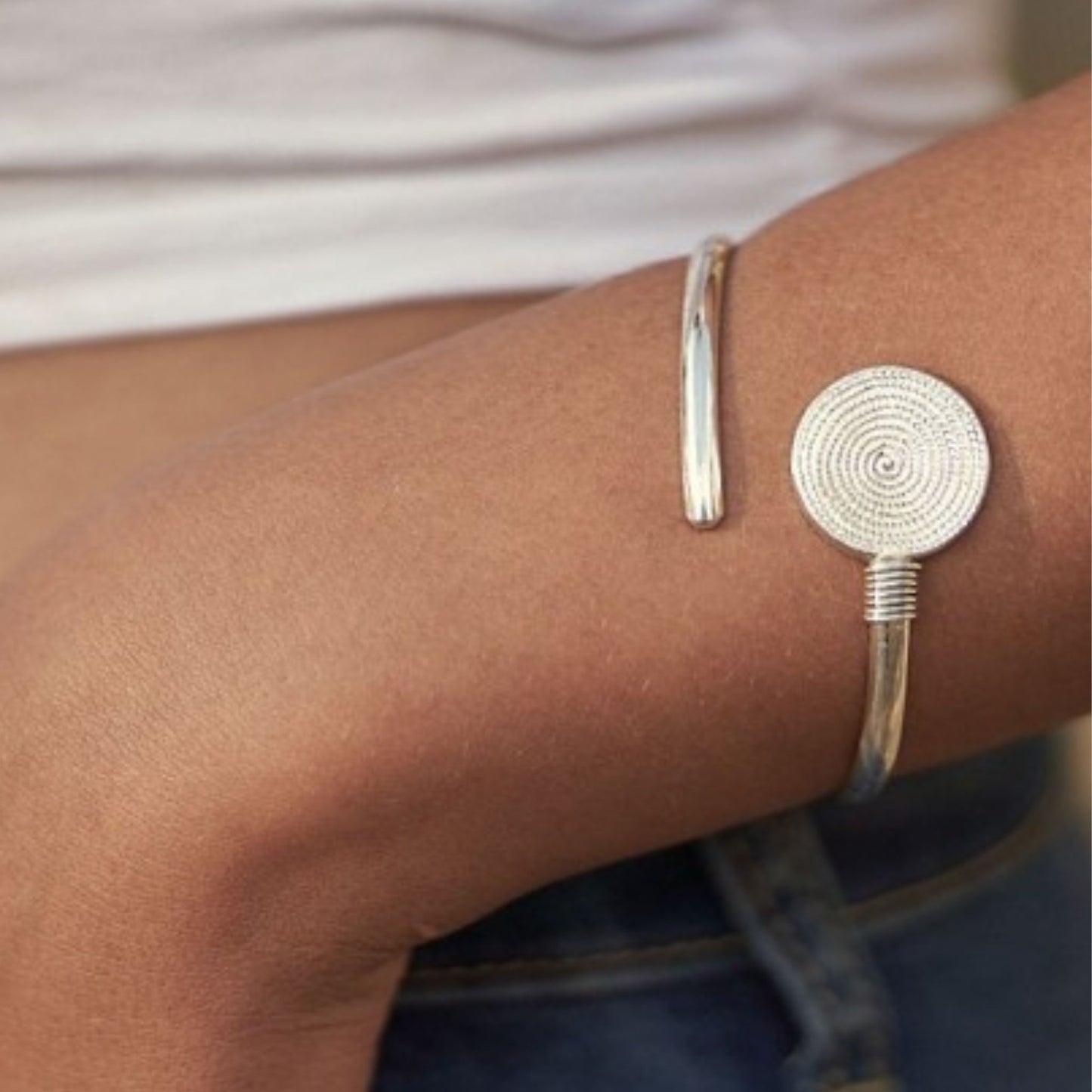 Silver Spiral Ndoro Cuff Bangle Made by the Zuri Collection 