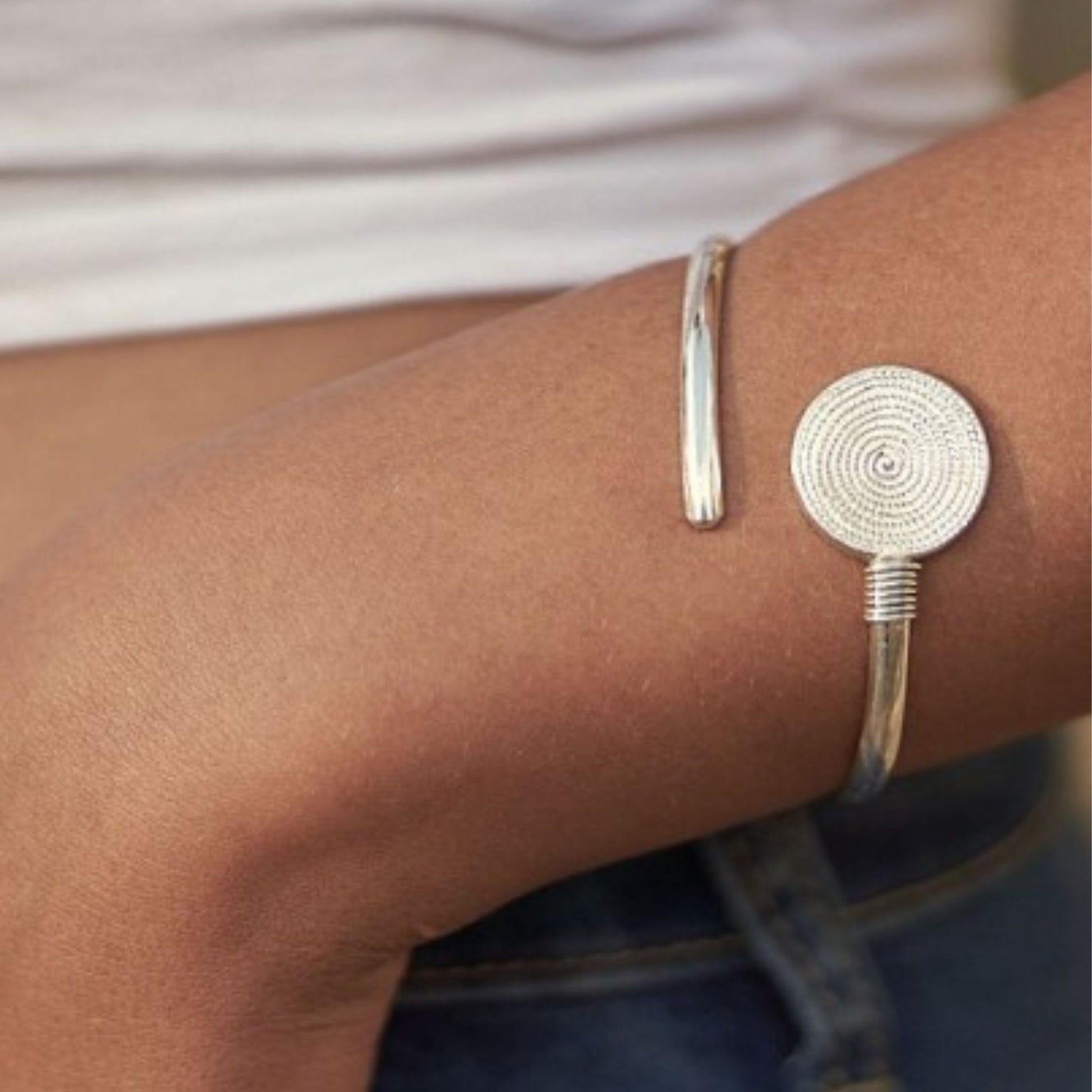 Silver Spiral Ndoro Cuff Bangle Made by the Zuri Collection 